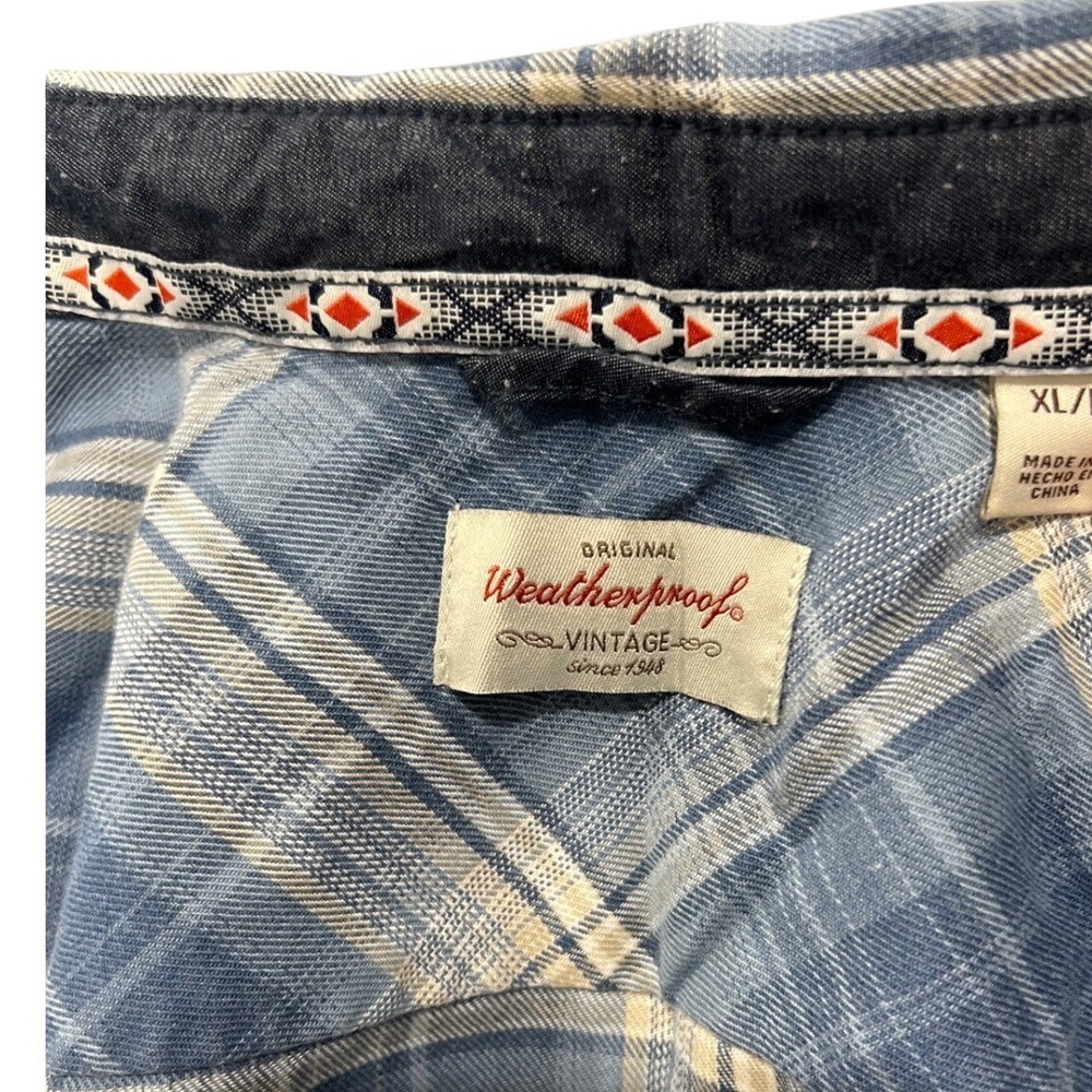 Weatherproof Vintage Shirt Mens XL Blue Plaid Long Sleeve Button Down & Pocket
